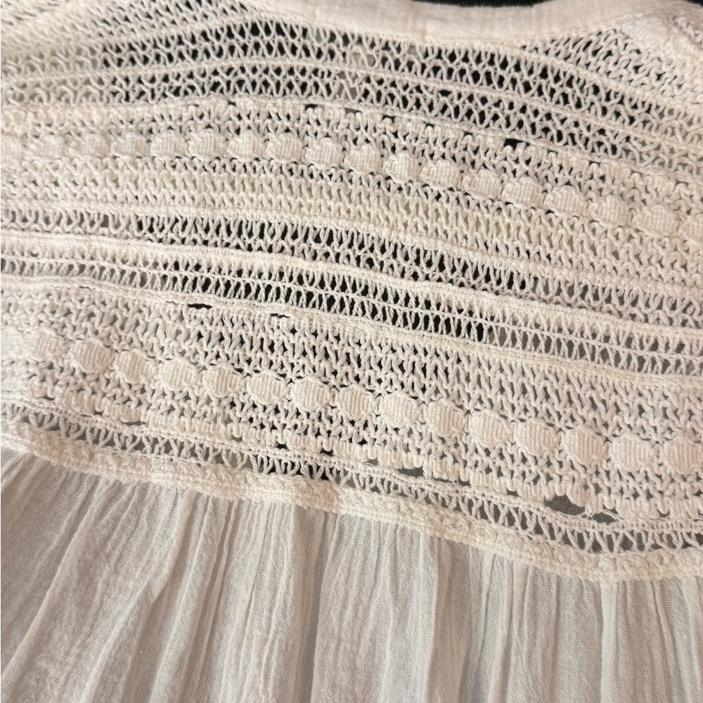Joie Cotton Boho Peasant Blouse Cream Lace Detail XXS - Picture 7 of 9